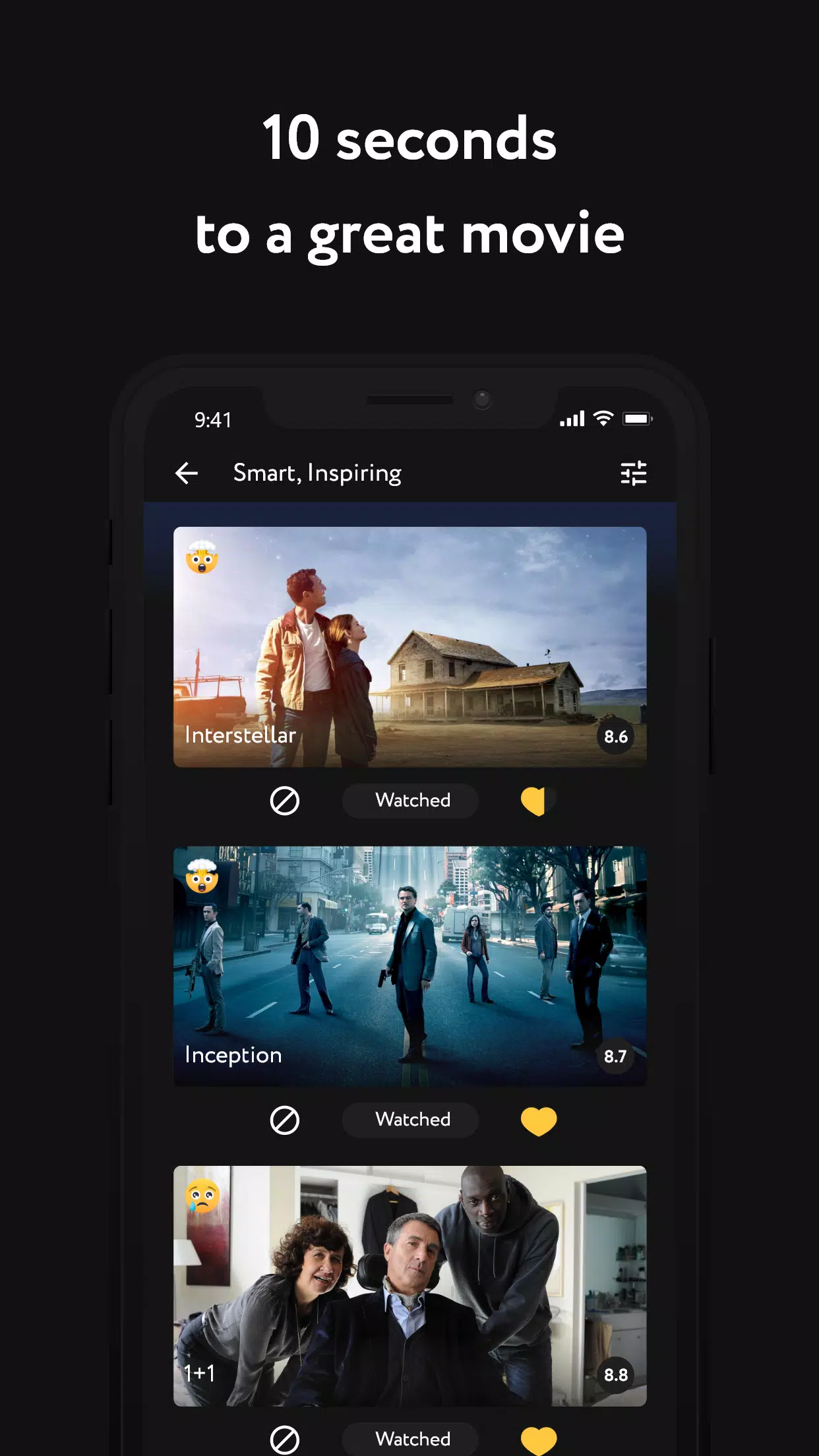 Emovi product screen: 10 seconds to a great movie
